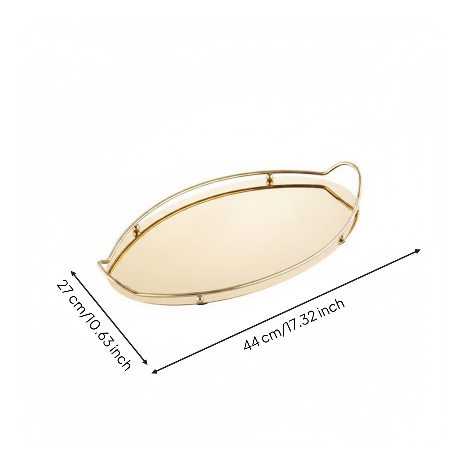 Bandeja de Acero Inoxidable Resistente con Diseño Moderno Doble Agarradera Superficie Pulida y Marco Ornamental Apta para Aperitivos Accesorios, Oro, Grande 44 27 6 Cm