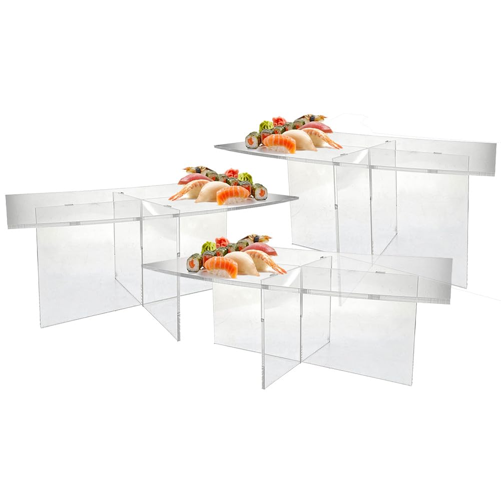OnDisplay Cross Tier Acrylic Display Rack/Stand - Clear Food Display Stage for Parties, Weddings, Birthdays (Set of 3 - One of Each Size)