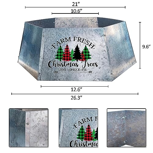 Metal Christmas Tree Collar, Christmas Tree Base Christmas Tree Ring, Galvanized Christmas Tree Collars for Artificial Trees, Farmhouse Christmas Decorations Indoor Home (Sexangle,21*26.3*9.6inch)