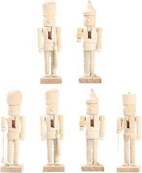 ABOOFAN 6Pcs Christmas Wooden Unfinished Nutcracker Figurines DIY Blank Unpainted Nutcracker Puppet Walnut Soldier Ornament Decoration