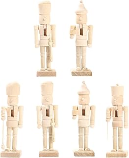 ABOOFAN 6Pcs Christmas Wooden Unfinished Nutcracker Figurines DIY Blank Unpainted Nutcracker Puppet Walnut Soldier Ornament Decoration