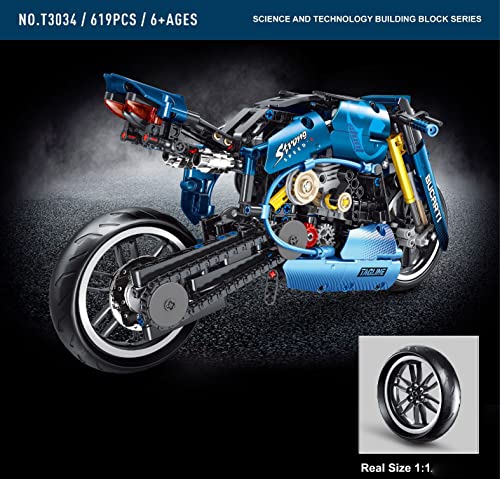 BOWES Technik Motorrad Blau Motorrad Modell, 619 Teile Technic Motorrad Model Bausatz Kompatibel mit Lego Technik – Bild 4