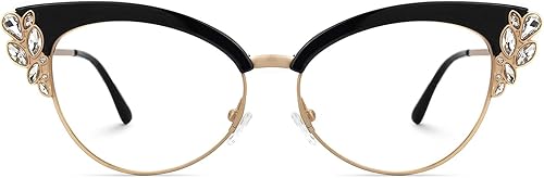 Zeelool Gafas de bloqueo de luz azul con diamantes de imitación para mujer, de gran tamaño, ojo de gato, Hearn VFX0060