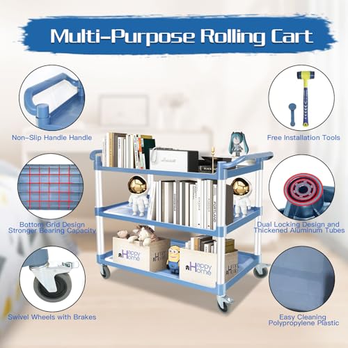 Utility-Carts-with-Wheels-Large-Size-Rolling-Cart-with-Wheels-Heavy-Duty-600-LBS-Food-Cart-with-Lockable-Wheels-and-Hammer-for-KitchenOfficeWarehouse-395-D-x-193-W-x-395-HGrey-Large-Size