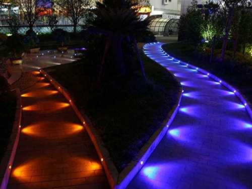 FVTLED Pack of 10 Low Voltage LED Deck Lights kit Dia. 1.38" Outdoor Garden Yard Decoration Lamp Recessed Landscape Pathway Step Stair RGB LED Lighting, Black
