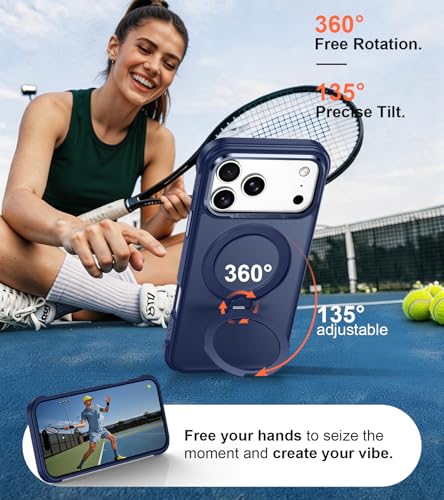 Carcasa iPhone 17 Pro Max para coche y escritorio con anillo giratorio azul 3
