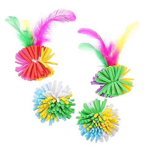 BESTonZON 4Stücke Katzenbälle mit Federn