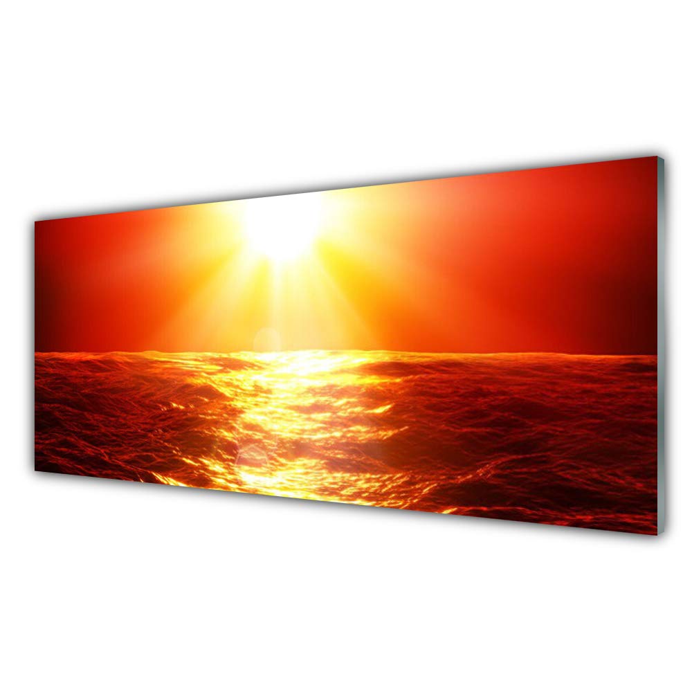 Tableau moderne paysage Sun Sea Tulup, impression verre acrylique 125x50cm décoration évasion