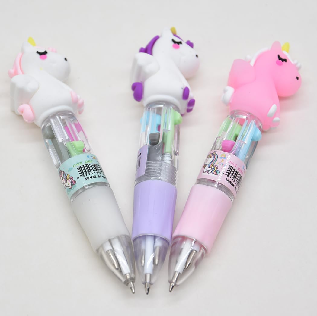Ranvi 12 PCS Retractable Ballpoint Pen Cute Unicorn 4 in 1 Retractable Multicolor Ballpoint Pens for Office School Household Supplies(Unicorn with wings) - Image 2