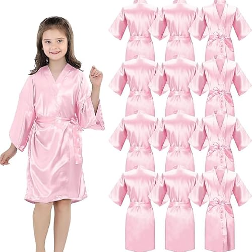 SWHCM 12 Stück Mädchen Seidige Roben Kimono Geburtstag Kinder Spa Party Hochzeit Braut Party Blume Mädchen Robe (Größe 8)