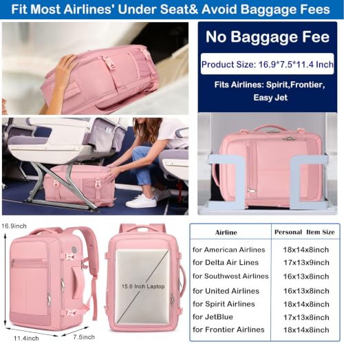 Image of Carry On Backpack for Women,Travel Backpack Flight Approved,Underseat Personal Item Travel Bag With Shoe Compartment, TSA 15.6 inch Laptop Back Pack Casual Daypack for College Weekender Business,Pink