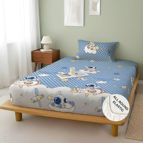 Image of Weave & Decor Kids Fitted bedsheets Single Bed 36x78x6 inch with Pillow Cover 20x30 inch, Breathable Soft Fabric, for Single Mattress