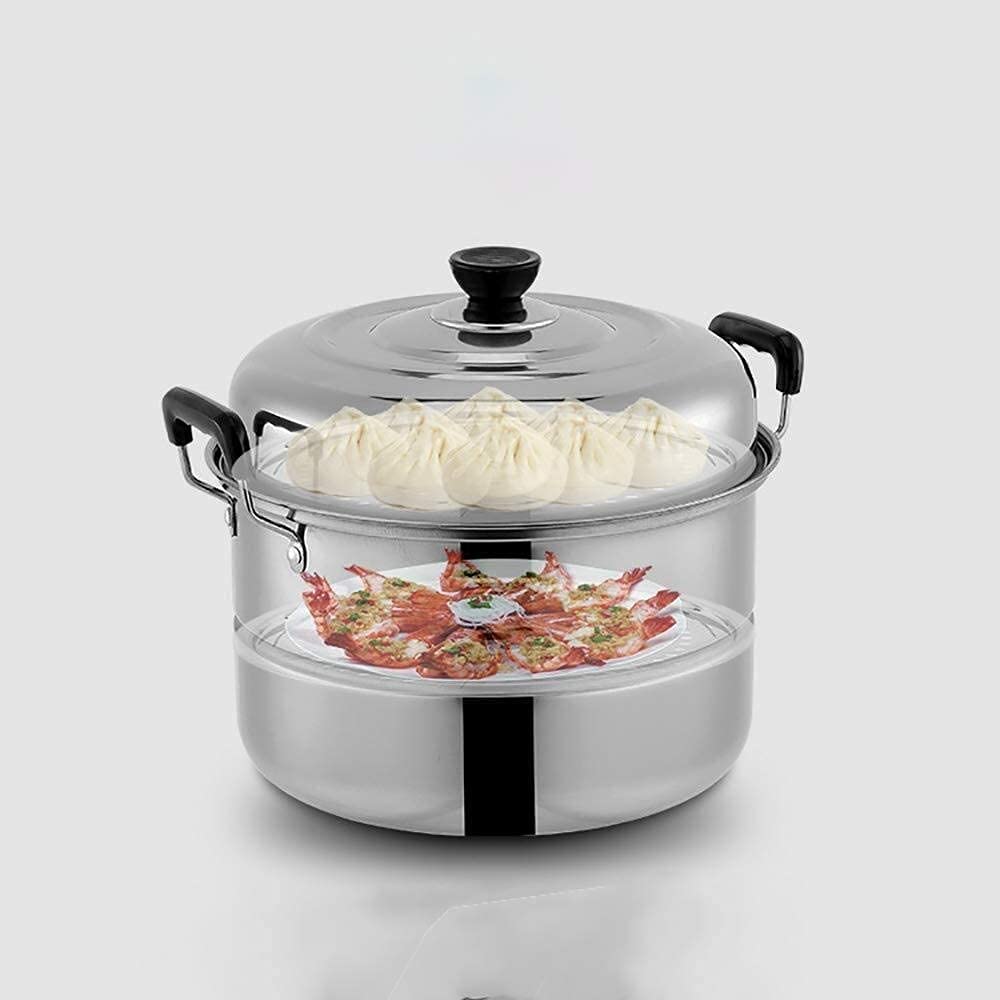 NOVSKI 28/30CM Edelstahl-Dampftopf-Set Mit Deckel, Dampfgartopf, Dampffischtopf, Großer Kommerzieller Suppentopf, Induktionskochfeld Gas Universal Suppentopf-28cm