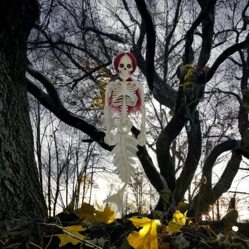 Figurine de sirène squelette d'Halloween suspendue pour extérieur