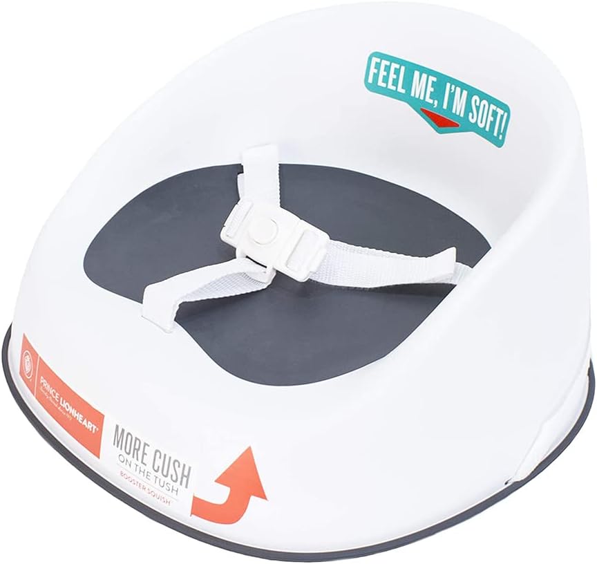 Prince Lionheart Baby Booster Squish Seat for Dining Table, Soft Seat with 3-Point Harness and Dual-Strap System for Toddler Grey