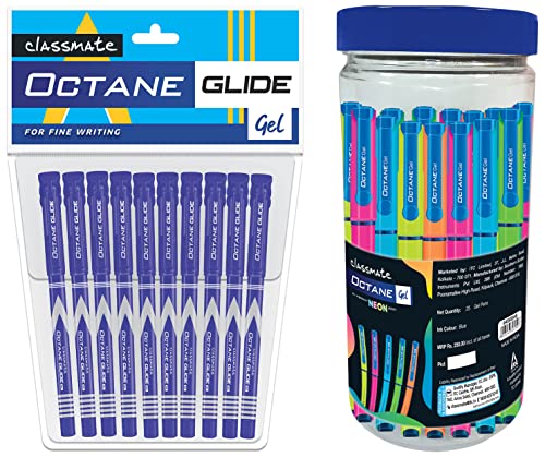Image of Classmate Octane Neon Gel 25s Jar- 25 Blue Gel Pens Octane Glide- Blue Gel Pens (Pack of 10)