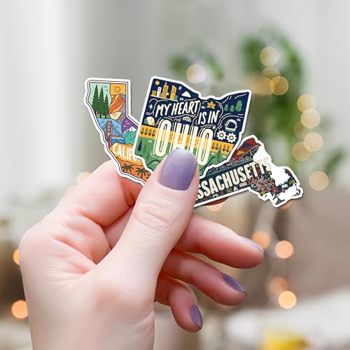 VICATA 50 Pcs US States Sticker USA Vinyl Stickers Waterproof American Decals Water Bottle Scrapbook Luggage Phone Laptop Tablet Skateboard Classroom Wall Bike Christmas Birthday Gifts for Women Men