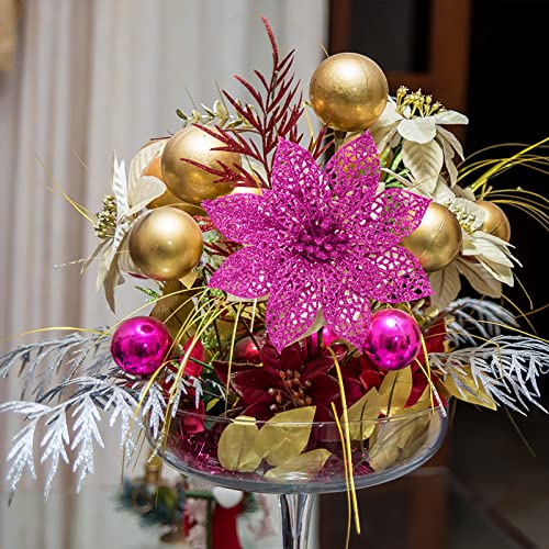Supla 24 Pack Christmas Pink Glitter Poinsettia Flowers Picks Christmas Tree Ornaments 5.9" Wide for Pink Christmas Tree Wreaths Garland Holiday Seasonal Wedding Decorations White Gift Box Included - Thumbnail 4