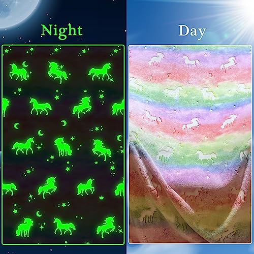 Situhaonan Einhorn Decke Glow In The Dark Kinder Kuscheldecke Flauschig MäDchen Geschenke 3 4 5 6 7 8 9 10 11 12 Jahre Geburtstag Couch Sofa üBerwurfdecke Fleecedecke Zimmer Deko Wolldecke