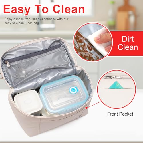 Image of NOL Natural Organic Lifestyle Insulated Lunch Bags for Women Cooler Bag Lightweight Nylon Waterproof Lunch Box For Work(Medium, Cream