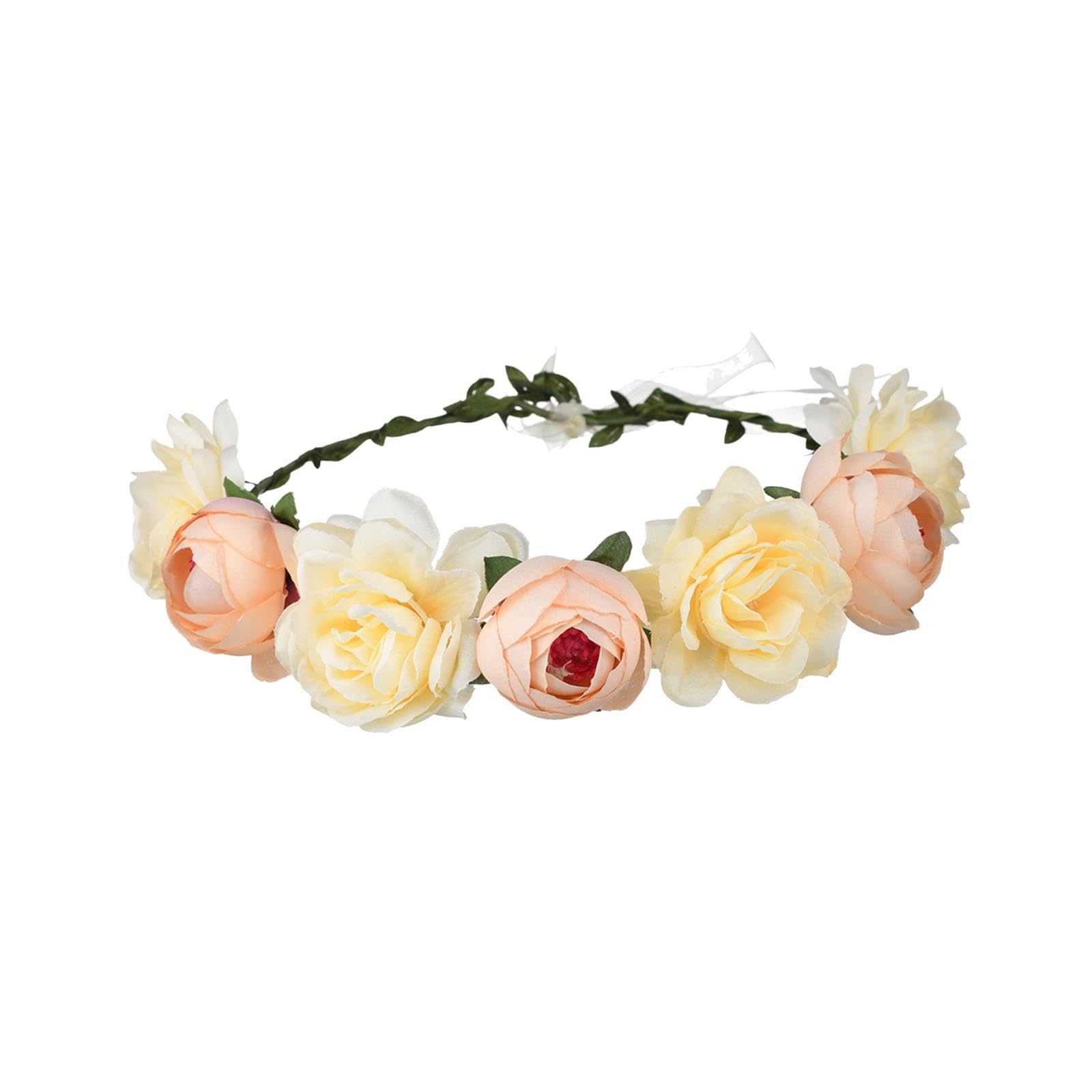 nivaa Flower Headband Headpiece for Women Floral Crown for Wedding Holiday Seaside Champagne-picture-2
