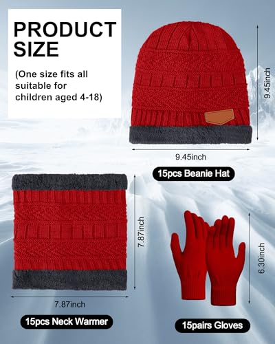 Image of Toulite 45 Pieces Kids Hat Glove Scarf Winter Sets Toddler Fleece Lining Warm Beanie Hat Mitten Neck Warmer for Boys Girls