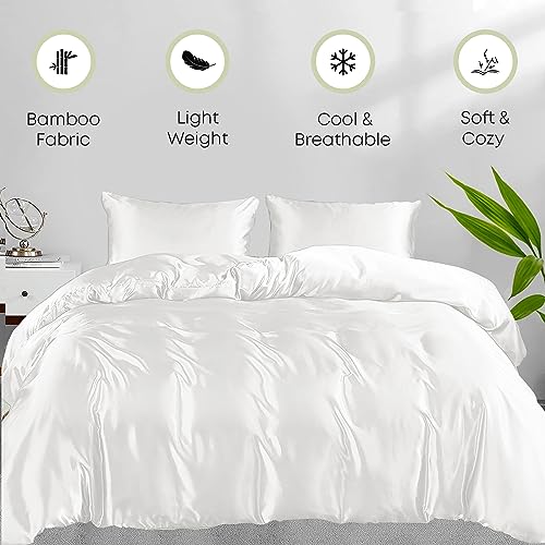 LINENWALAS White King Duvet Cover 3Pc Set Organic Bamboo Bedding Set Anti Allergy Comforter Cover Set 226x220 Soft, Cooling - Image 4