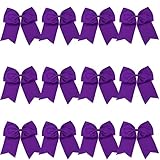 8 Inch Cheerleader Bows Ponytail Holder Solid Color Cheerleading Bows Hair Tie (Purple)