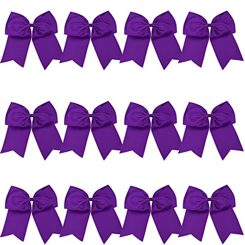 8 Inch Cheerleader Bows Ponytail Holder Solid Color Cheerleading Bows Hair Tie (Purple)