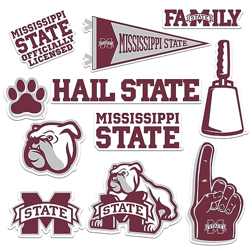 Image of Mississippi State University 10ct Vinyl Large Deluxe Stickers Variety Pack - Laptop, Water Bottle, Scrapbooking, Tablet, Skateboard, Indoor /Outdoor - Set of 10