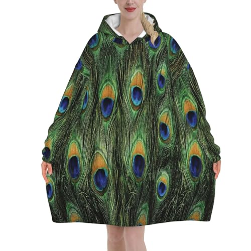 Couverture en flanelle surdimensionnée femme motif plumes de paon