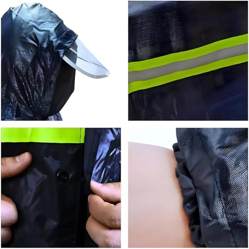 Conjunto Capa de Chuva com Faixas Refletivas, Impermeável, 3 Peças - Jaqueta, Calça e Toca, Tamanho