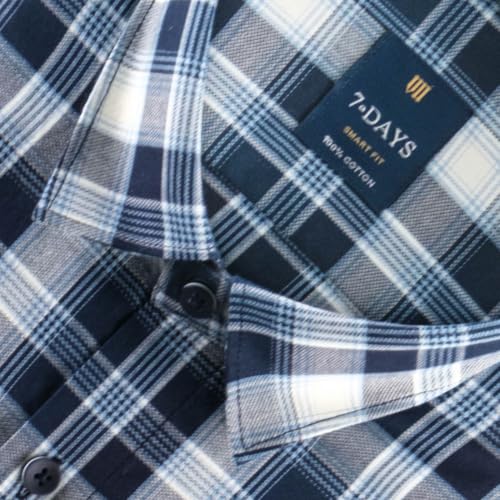 Image of 7-DAYS Men's Premium Check Shirt - 100% Cotton, Tailored Fit (Between Slim & Regular), Full Sleeve, with Pocket - Smart Office & Casual Look