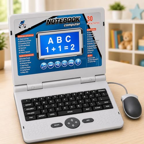 Image of Educational Toy Laptop for Kids with Mouse,Learning Laptop | 30 Activities | Computer for Kids 2-7 Years,ABC Alphabet Words Mathematics Music Logic,Learning Machine for Boys Girls, Grey