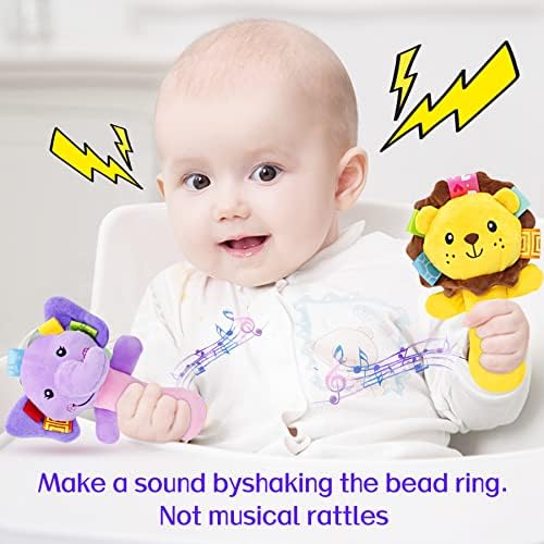 twoonto Baby Soft Rattle Sensory Toys 2 Pack, Plush Baby Soft Rattle Toys Stuffed Animal Hand Rattles Musical Educational Toys Infant Developmental for Babies Toddlers 0-12 Months