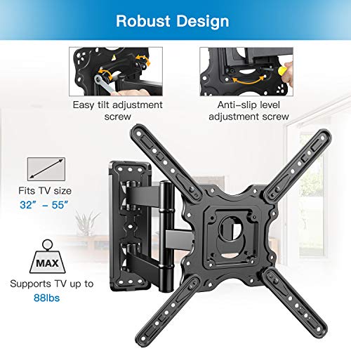 Perlesmith Ul Listed Heavy Duty Tv Wall Mount For Most 26-55 Inch Flat Curved Tvs Up To 88Lbs With Swivel Tilt & Extension Arm, Full Motion Tv Mount Fits Oled 4K Tvs, Max Vesa 400X400Mm, Psmfk12 #TOP1