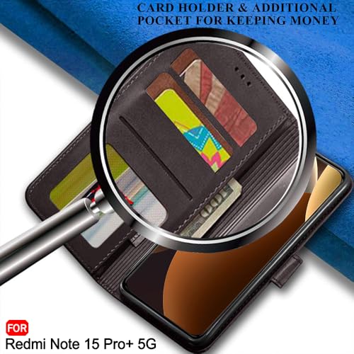 Image of TheGiftKart Flip Back Cover Case for Mi Redmi Note 15 Pro Plus 5G | Dual-Color Leather Finish | Inbuilt Stand & Pockets | Flip Back Case Cover for Redmi Note 15 Pro+ 5G (Faux Leather, Coffee & Brown)