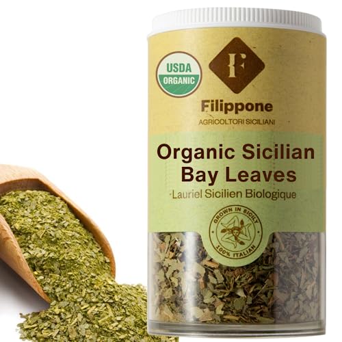 Filippone, Organic Sicilian Bay Leaves, Flakes, Crushed, Herb Seasoning, Shaker, 20 g (0.70 oz), Fresh Grown in the Mountains of Sicily, Italian Shaker Dried Leaves, Sicilian Bay Leaf with intense aroma, Flakes , Certified USDA Organic