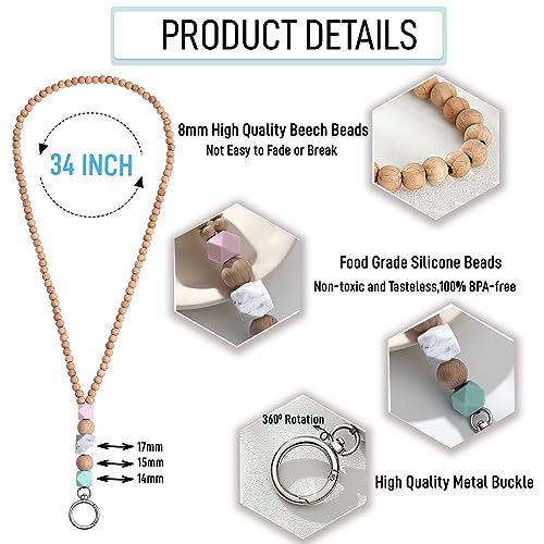 Image of Teacher Lanyard Lanyards for ID Badges Keys Women Wood Silicone Beaded Lanyard with ID Holder Work Jewelry
