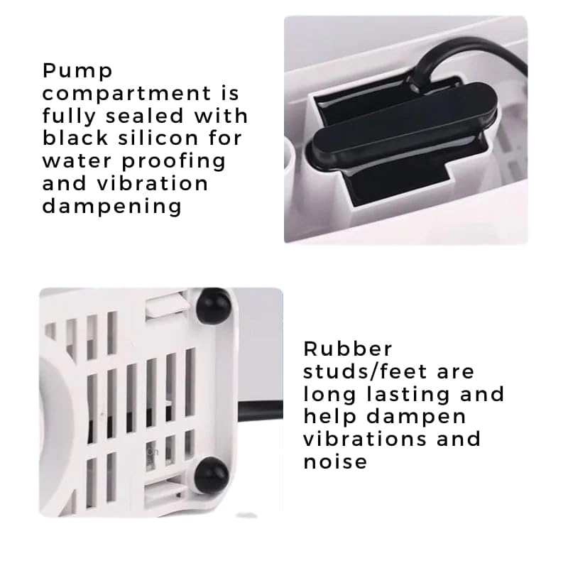 Close-up of the pump compartment and rubber feet of Sunsun Xiaoli XN-600 filter