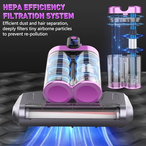 Tiazhan Milbensauger für Matratzen, 16Kpa Matratzenreiniger mit 253,7nmUV-C-Licht, 30.000U/min Bürstenwalzenrotation, HEPA-Filter& Doppelte Staubboxen, Matratzensauger für Betten, Sofas und Tierhaare