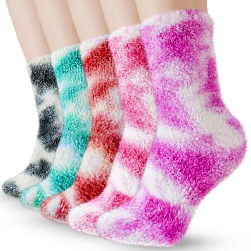 Tie Dye Soft Fluffy Fuzzy Socks-Warm Cozy Christmas Gifts-Soft -Stocking Stuffer for Women-Size 5-10