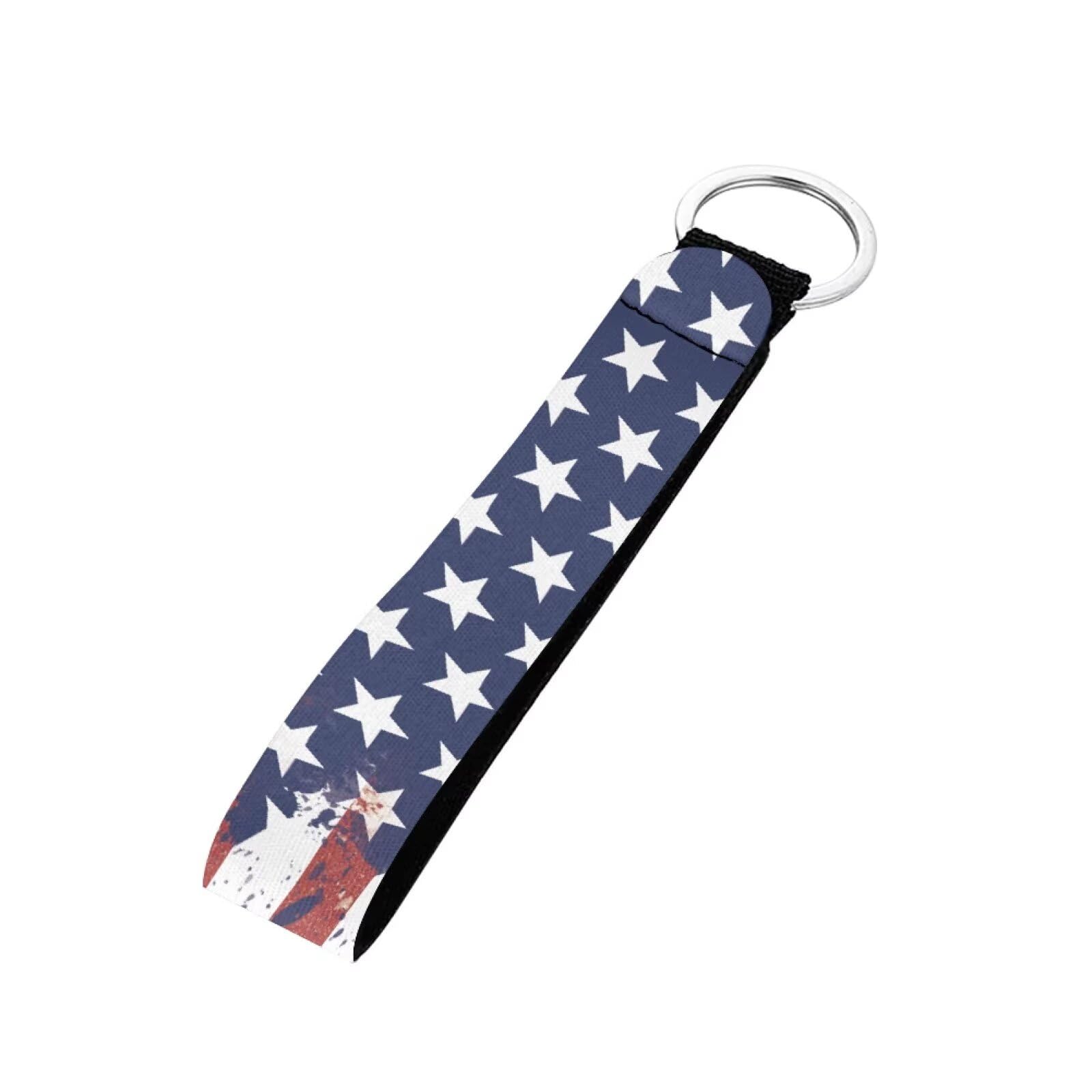 KUIFORTI Stars and Stripes Wristlet Keychain USA Flag Car Key Chain Holder for Women Cute Wrist Lanyards for Keys,Wallet,ID Holder