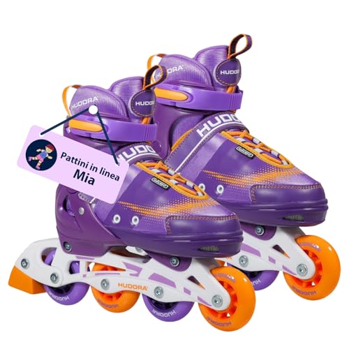 HUDORA Pattini in linea Mia/Leon - Pattini in linea per bambini/ragazzi e adulti in più misure e colori - Pattini a rotelle regolabili fino a 4 misure - Pattini a rotelle comodi e di stile