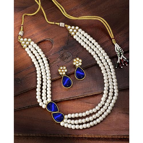 Image of Peora Faux Pearl Crystal Necklace & Jewellery Set Gift for Women