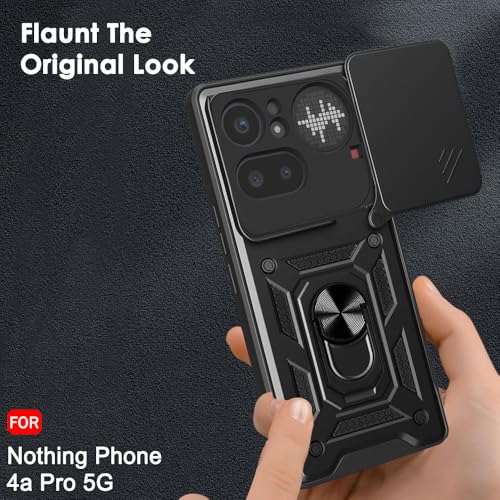 Image of TheGiftKart Tough Armor Bumper Back Cover Case for Nothing Phone 4a Pro 5G | Kickstand & Ring Holder | 360 Protection Back Cover for Nothing Phone 4a Pro 5G (PC & TPU, Rotating Camera Cover, Black)