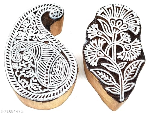 Image of RENIQ Wooden Printing Block for Fabric & DIY Craft | Handcrafted Indian Design Stamp for Textile, Pottery, Mehndi & Home Decor (Multicolor15)
