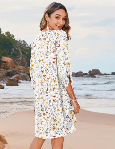 Image of Zeagoo Womens Boho Dresses Casual Beach Summer Dress Tassel Tie Neck 3 /4 Long Sleeve Mini Sundress 2026 Floral Print Cover Up
