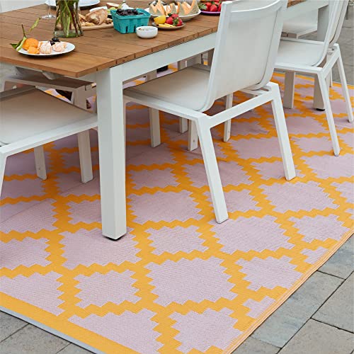 Trava Home Outdoor Rug - Reversible Modern Design, 6"X9" Mango Pastel Pink Geometric, Easy To Clean, Water Resistant, Durable For Indoor, Patio, And Living Room Décor #TOP5