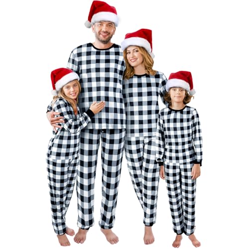 Liitrsh Matching Family Christmas Pajamas Set Buffalo Black Plaid Pajamas Classic Sleepwear Loungewear Xmas Holiday Pajamas